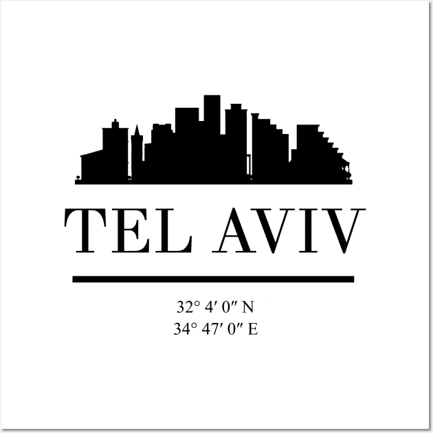 TEL AVIV ISRAEL BLACK SILHOUETTE SKYLINE ART Wall Art by deificusArt